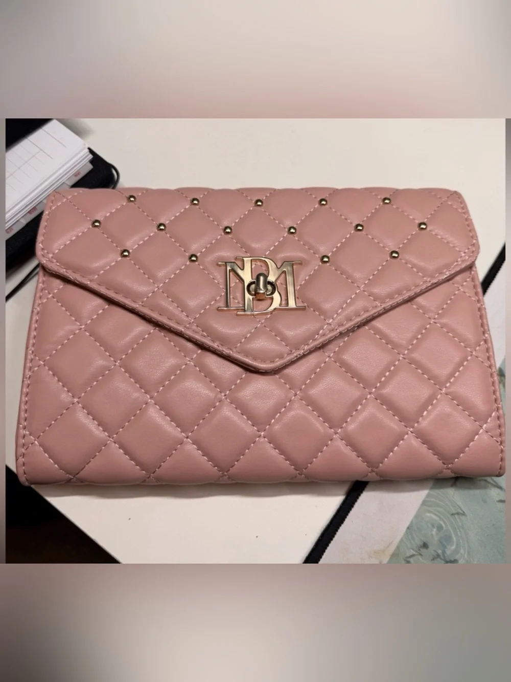 NWT Badgley Mischka Quilted Pink Chain Shoulder Bag with Gold Hardware